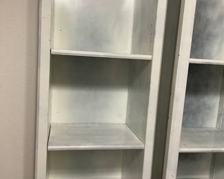 2 white distressed look 4 adjustable shelves.
