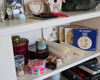 Wooden carvings, candles, ice bucket