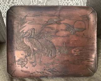 Antique Art Nuevo Copper Asian Tray