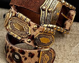 Leather Leopard Print Pony Hair Gold Accents Belt