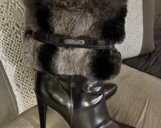 Casadei Metalic leather Chinchilla Fur Boots