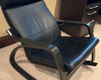 Modern contemporary black leather rocking chair