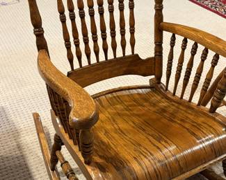 Antique wood press back rocking chair