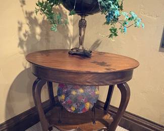 Antique wood oval end table, side table