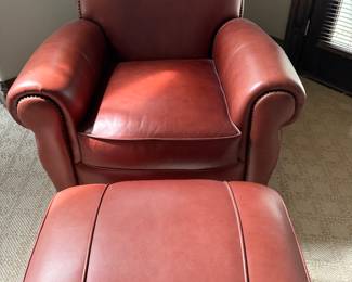 Nailhead leather arm chair w/ ottoman