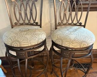 Wood, iron, upholstered bar stools