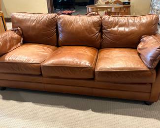Modern soft camel leather 7’ sofa