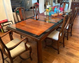Chinoiserie mahogany dining table & (6) chairs