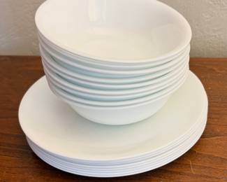 Corelle Winter Frost White dessert bowls and plates.
