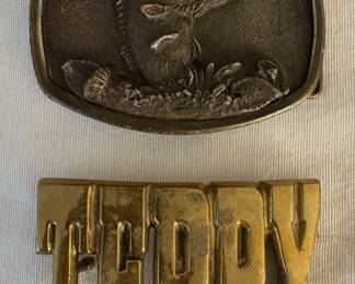 Vintage Bronze Belt Buckle Steven L Knight Sculpture ~Flying Bass 1980 and Brass Terry Belt Buckle 