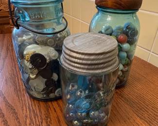 Vintage Marbles and Buttons in Ball Jars