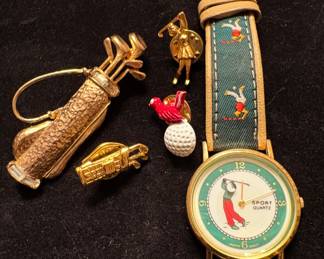 Golf Brooches and Watch 