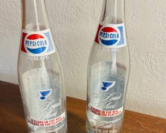 vintage 1973 Pepsi-Cola commemorative bottle celebrating the St. Louis Blues hockey team's performance in the NHL and Stanley Cup Playoffs.