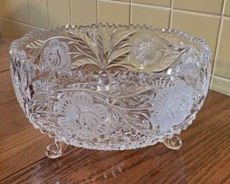 vintage heavy cut glass or crystal bowl with a sawtooth edge