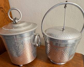 Vintage Nasco Italy Hammered Aluminum Ice Bucket And Mid-Century BW Buenilum Aluminum Ice Bucket
