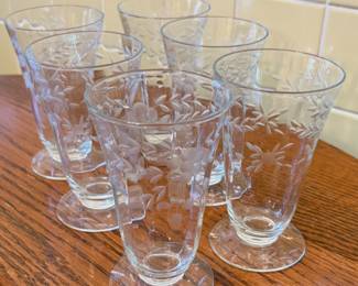 Susquehanna Glass footed etched glasses 