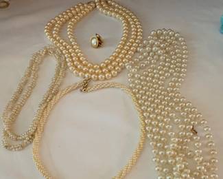 Faux Pearl Necklaces and Earrings 