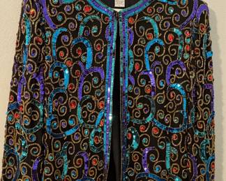 vintage Laurence Kazar silk beaded sequin jacket.