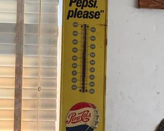 vintage Pepsi-Cola metal thermometer sign.