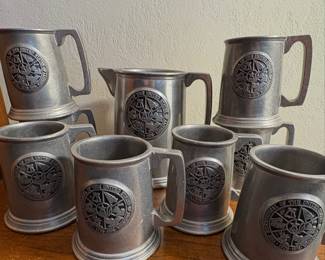 Wilton Pewter Bicentennial Pitcher, designed by Carrol N. Abrams, and  8 mugs 