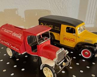 Coca-Cola 1947 Dodge Canopy Delivery Van Bank and Coca-Cola Ertl die-cast metal coin bank modeled after a 1920s Kenworth tanker truck 