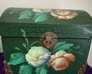 hand-painted wooden floral treasure chest box.