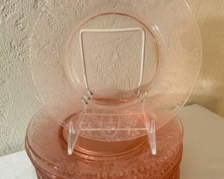 Macbeth-Evans Dogwood Pink Depression Glass plates.
