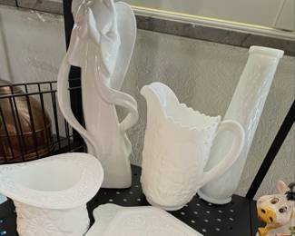 Vintage Milkglass items and Napco Mother Mary