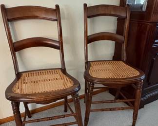 Vintage Walnut and Cane Chairs 