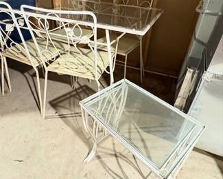 Woodard Chantilly Rose wrought iron patio table with a glass top and  glass tables 