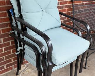 Hanover Lavallette outdoor dining chairs with Ocean Blue cushions. (3)