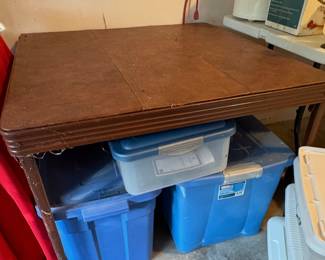 Vintage folding car table. And plastic containers 