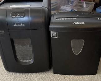 Fellowes Powershred Cross-Cut
Paper Shredder and  Swingline Stack-and-Shred 100X Auto Feed Shredder.