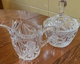 crystal cut glass sugar and creamer set.