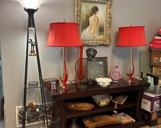 Vintage Waterford lamps    Art.  Wooden bowls. 