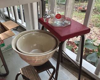Vintage step stool and McCoy mixing bowls