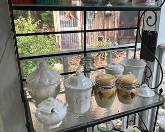 Canister sets or singles, cookie jars

Large Bakers rack for sale also