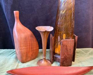 Hand Crafted Wooden Candlestick Holder, Leaf Bowl, Vases