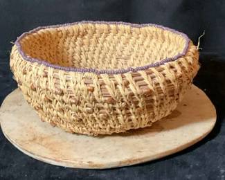 Hand Woven Bowl With Seed Bead Accents On Rim