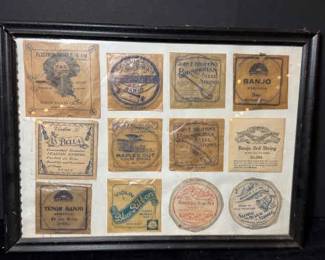 Framed Vintage Instrument Strings Banjo, Violin  Mandolin 