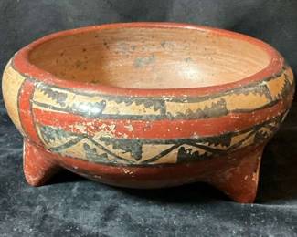 PreColumbian Chupicuaro Pottery Tripod Bowl with geometric motifs.
