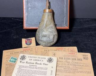 Antique Powder Flask, WW2 Award of Merit Pin Other Collectibles 