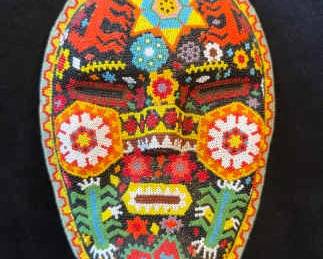 Signed Juan Villa de la Cruz Seed Bead Wooden Mask