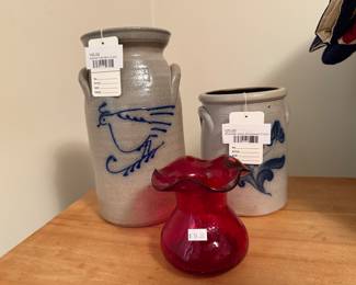 Rockdale Union Stoneware Crock, Salmon Falls Bird Crock