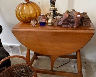 Folding Side Table, Basket, Misc Decor