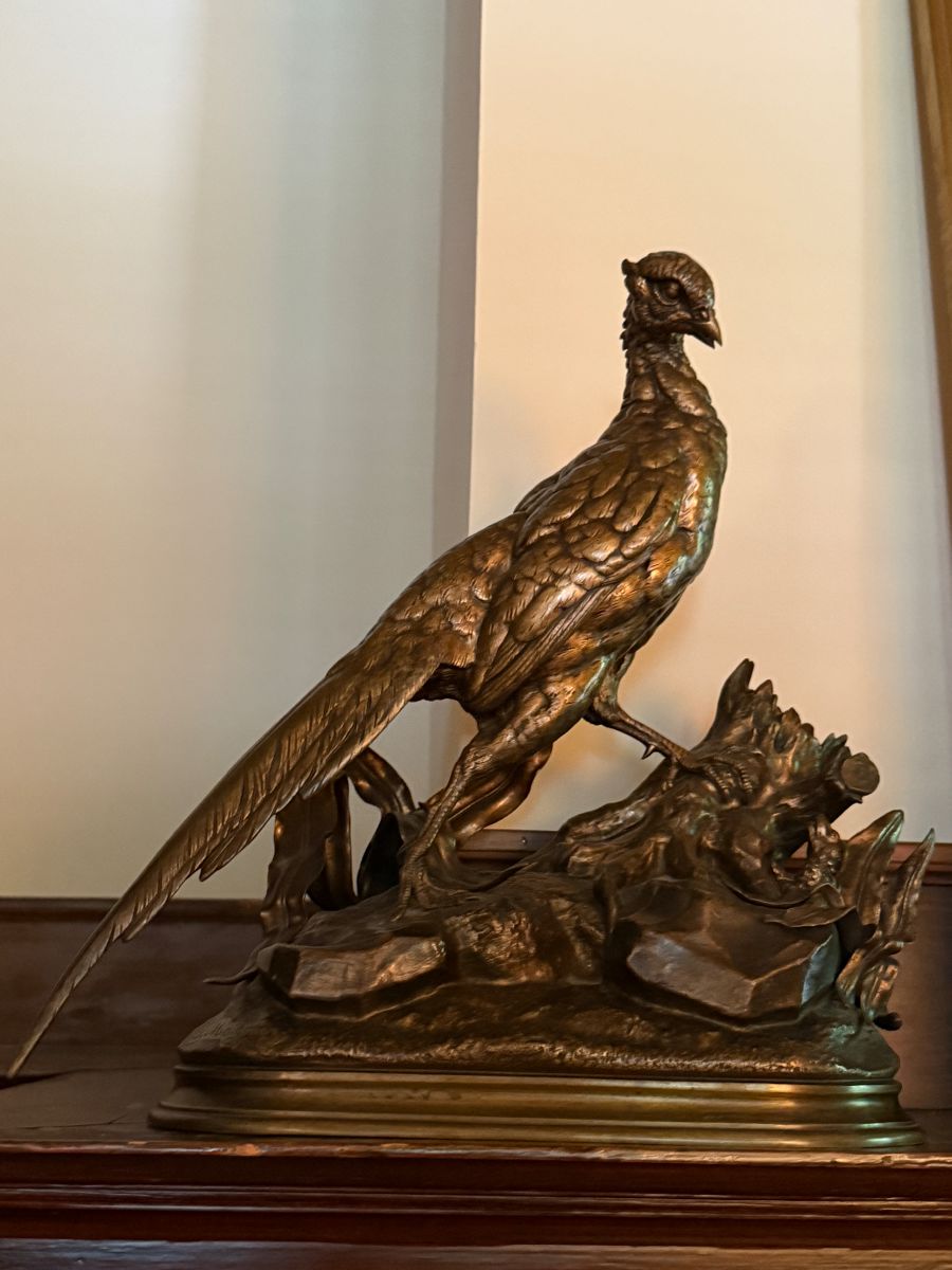 $1800 ~ 19TH CENTURY JULES MOIGNEZ PHEASANT HEN BRONZE SCULPTURE 