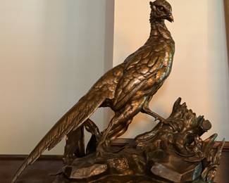 $1800 ~ 19TH CENTURY JULES MOIGNEZ PHEASANT HEN BRONZE SCULPTURE 