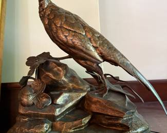 $1800 ~ 19TH CENTURY JULES MOIGNEZ PHEASANT BRONZE SCULPTURE 