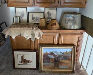 Vintage hand painted cowboy western lampshades and art