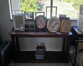 Console or sofa table, picture frames